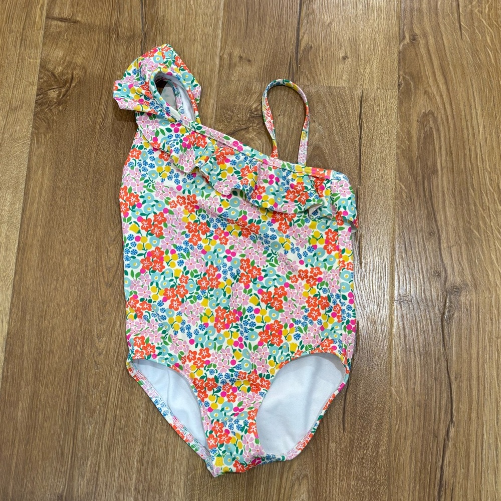 Mini Boden Floral Ruffle One-Shoulder One-Piece Swimsuit